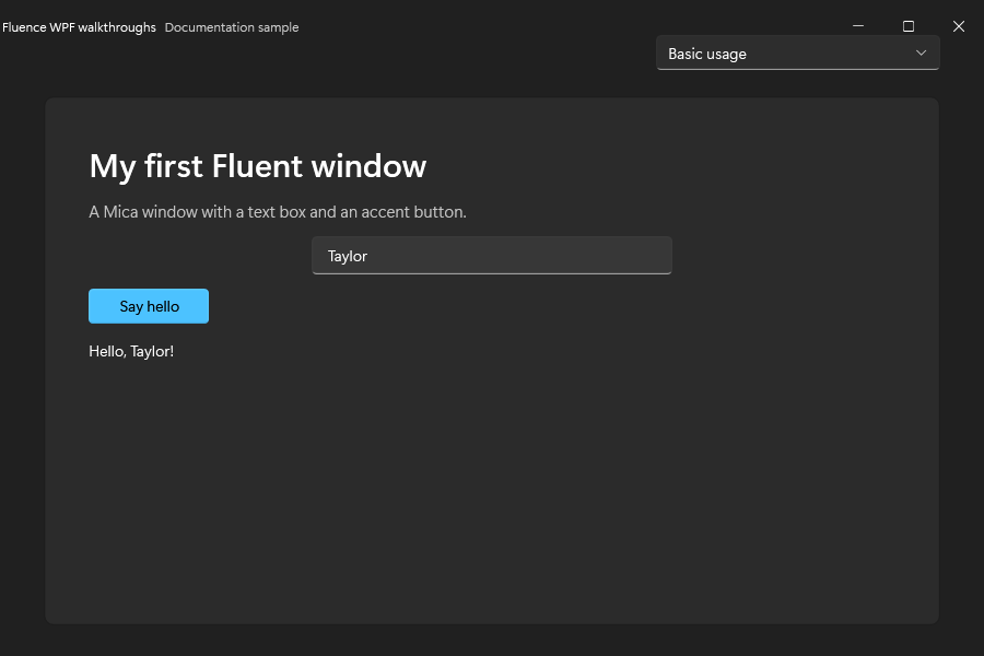 Basic Usage window in dark mode
