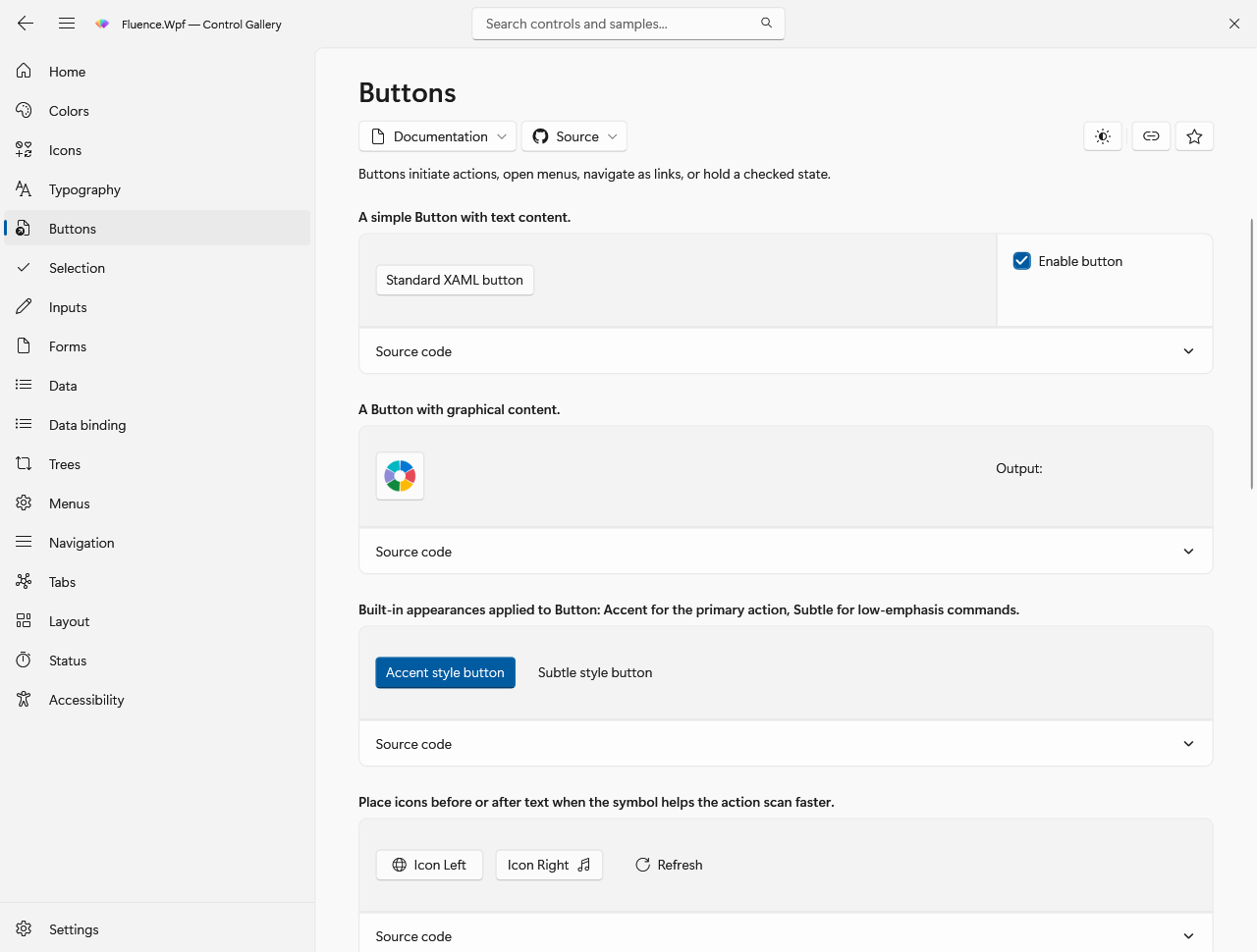 Button gallery with blue accent