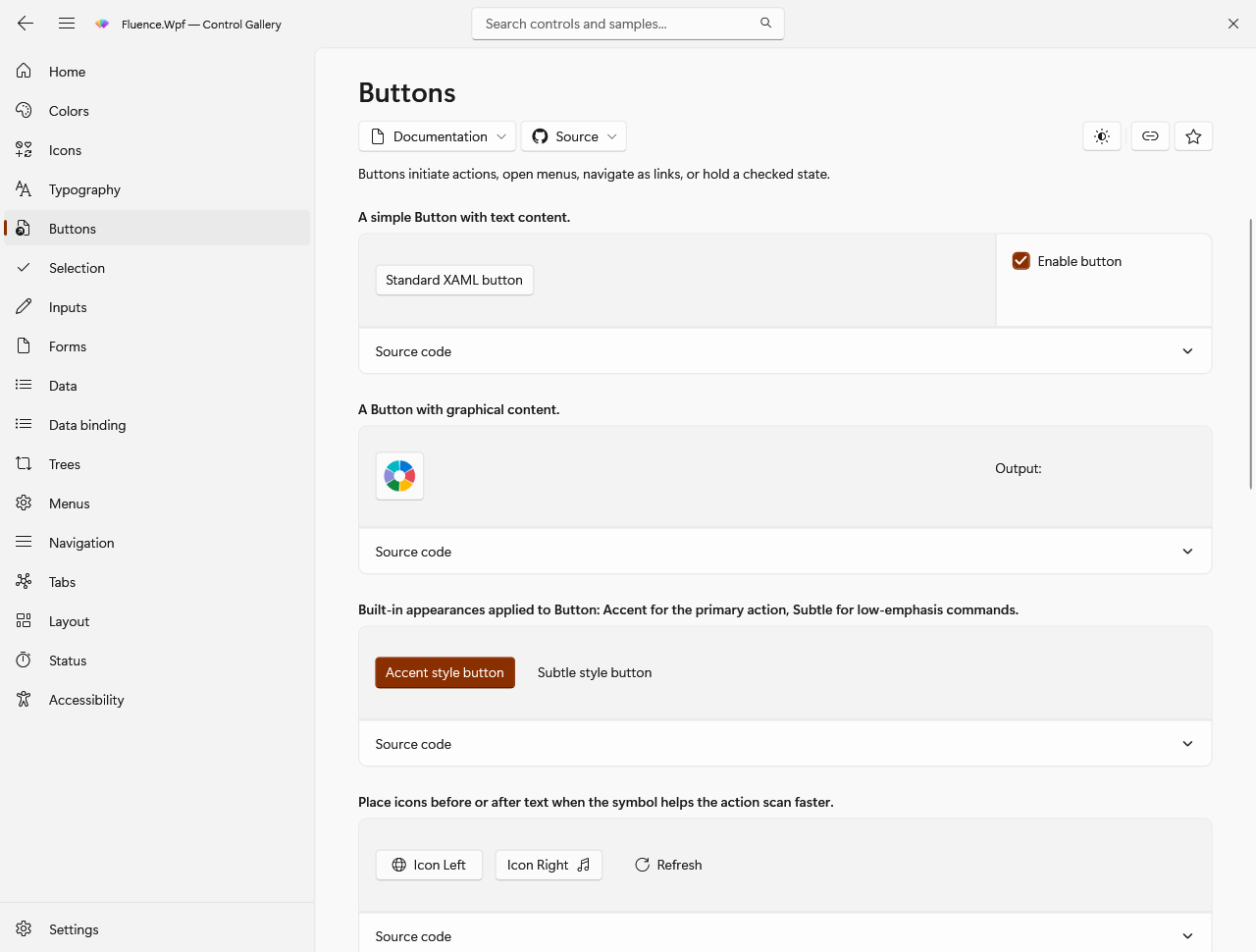 Button gallery with orange accent