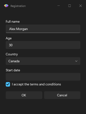 Form dialog in dark mode