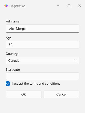 Form dialog in light mode