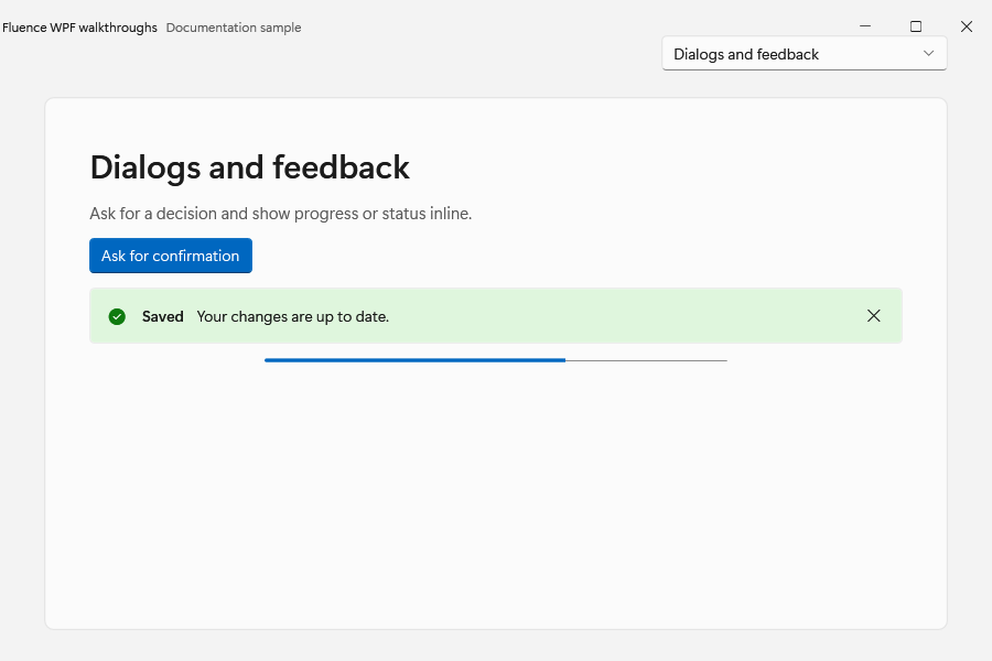 Dialogs and feedback demo in light mode