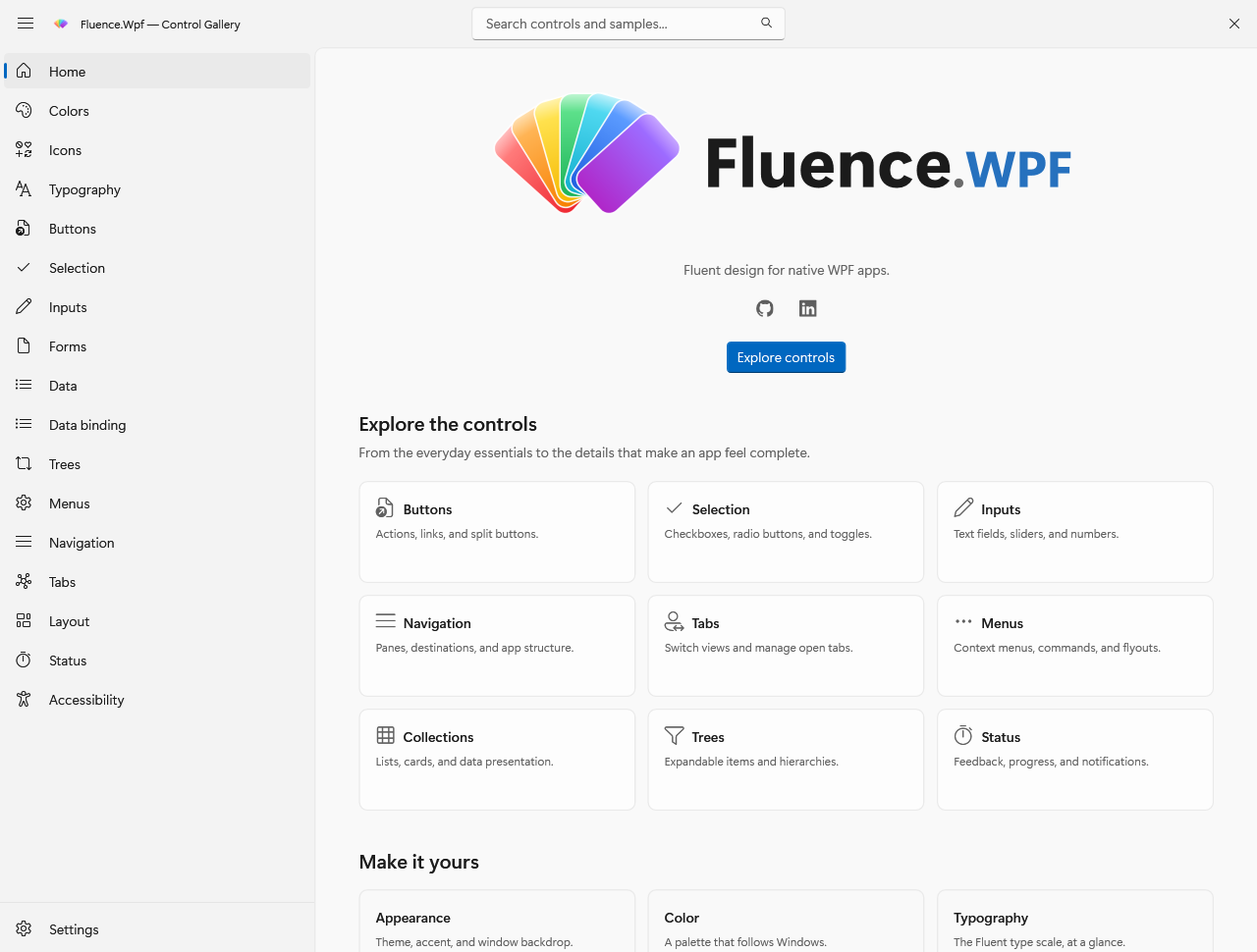 Fluence gallery home using the light theme