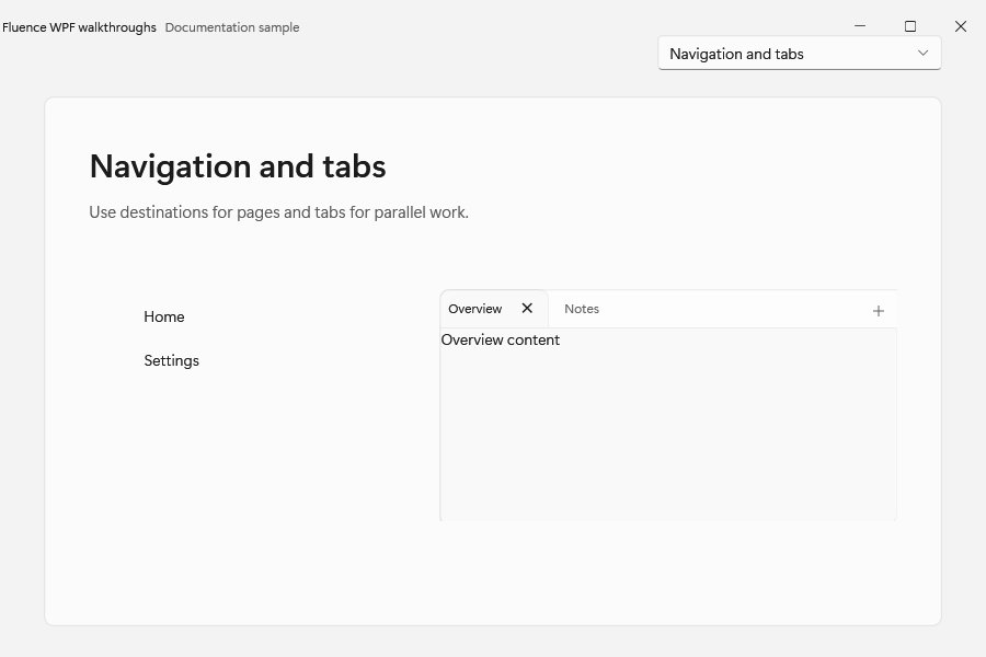 Navigation and tabs demo in light mode