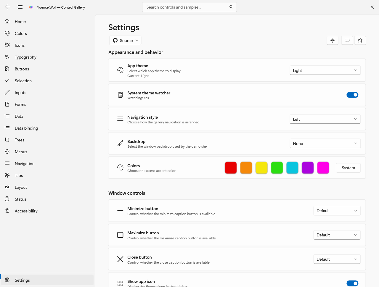 Gallery Settings route in light mode