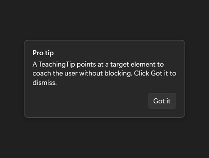 TeachingTip in dark mode