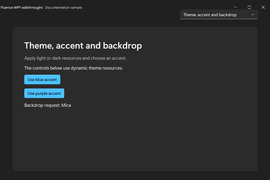Theme and accent demo in dark mode